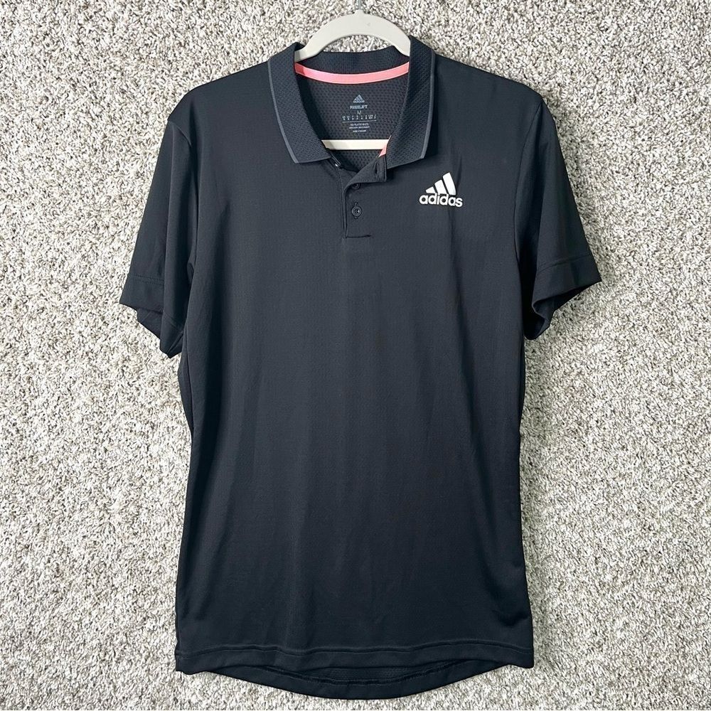 Adidas Polo Shirt Women’s Medium FreeLift Black Short Sleeve